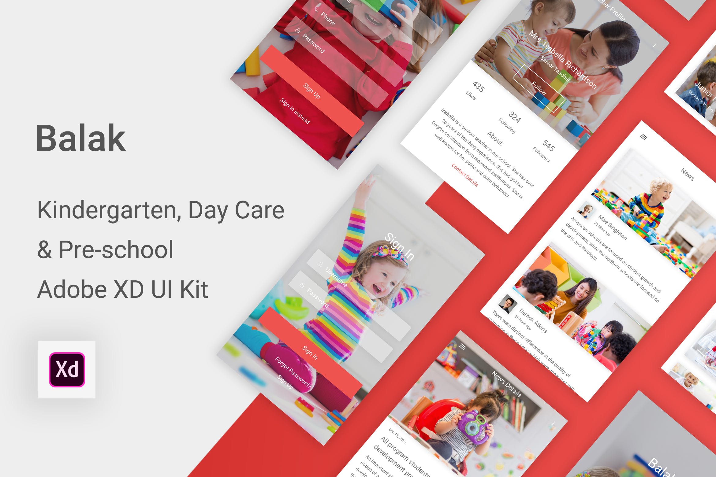 学前教育&幼儿园APP应用UI设计套件XD模板 Balak – Kindergarten & Pre-school Adobe XD UI Kit插图