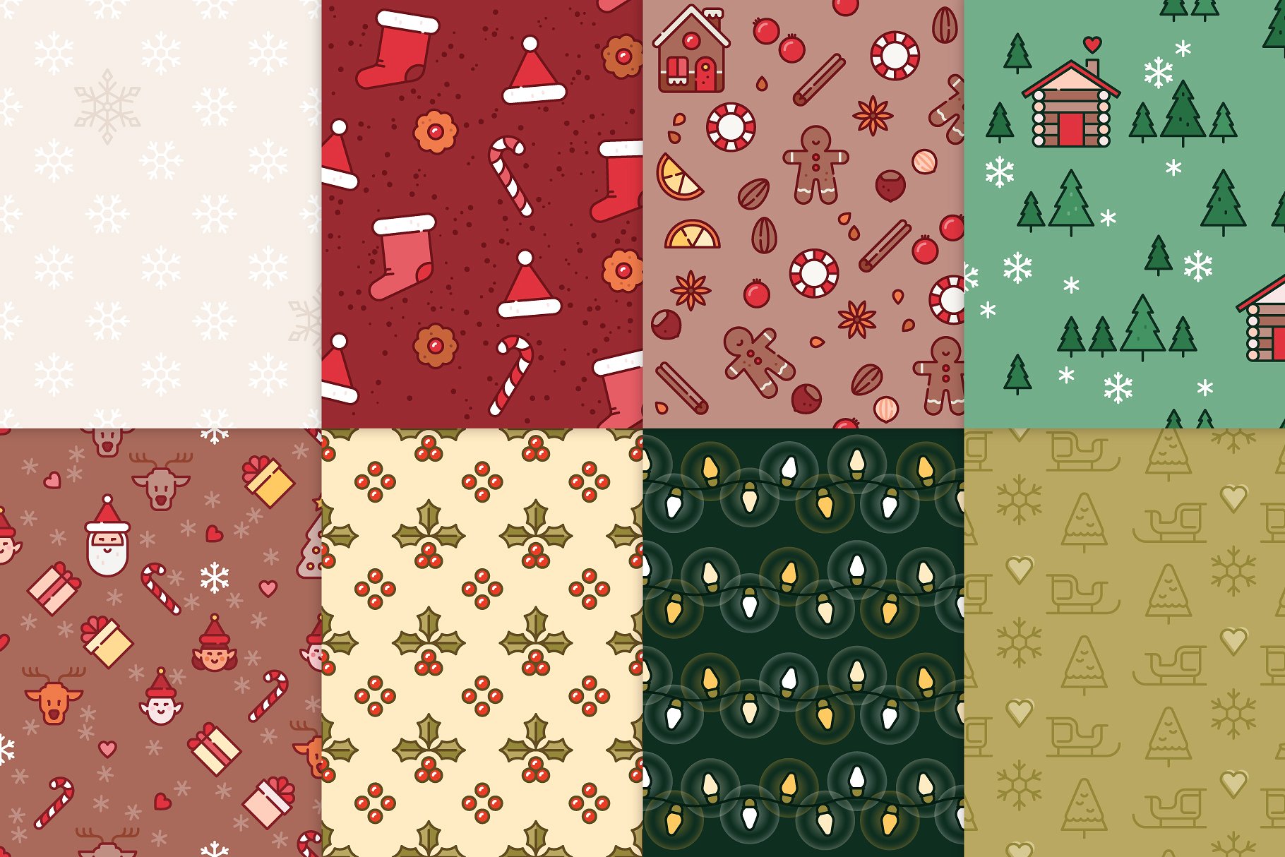16个圣诞主题矢量无缝图案 16 Christmas seamless patterns插图(1)