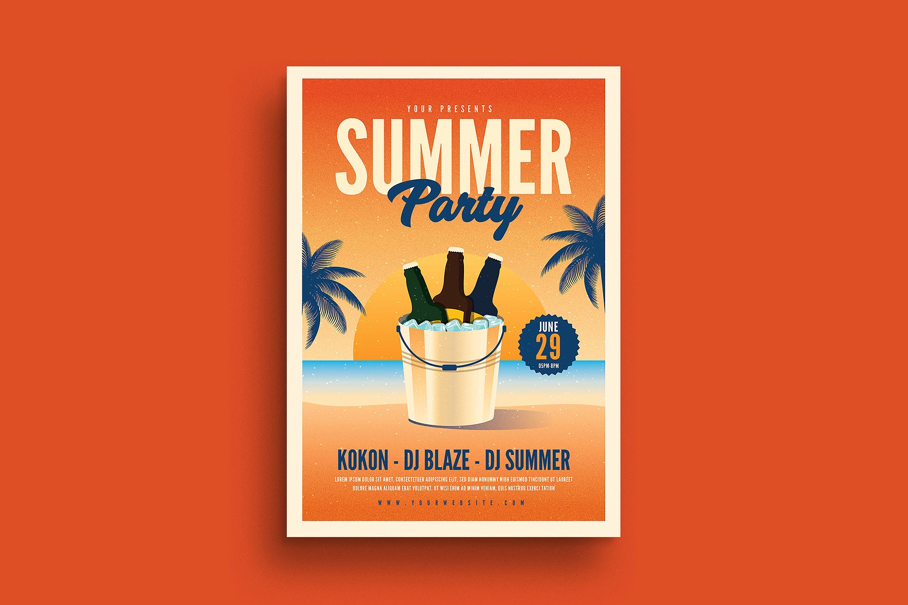 夏日啤酒主题派对活动海报模板 Summer Beer Party Event Flyer插图