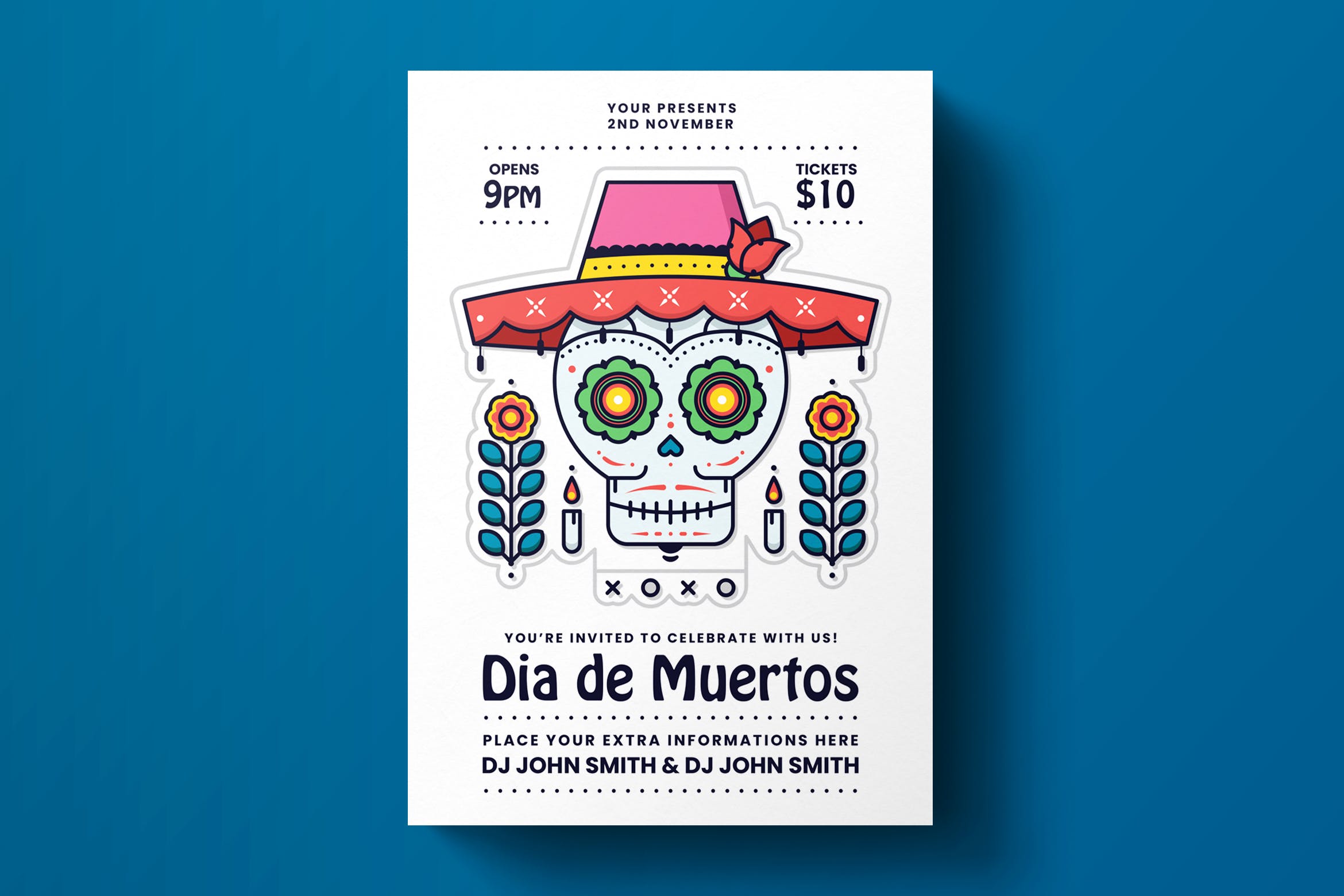 墨西哥亡灵节主题活动海报设计模板v2 Dia De Los Muertos Flyer Template插图