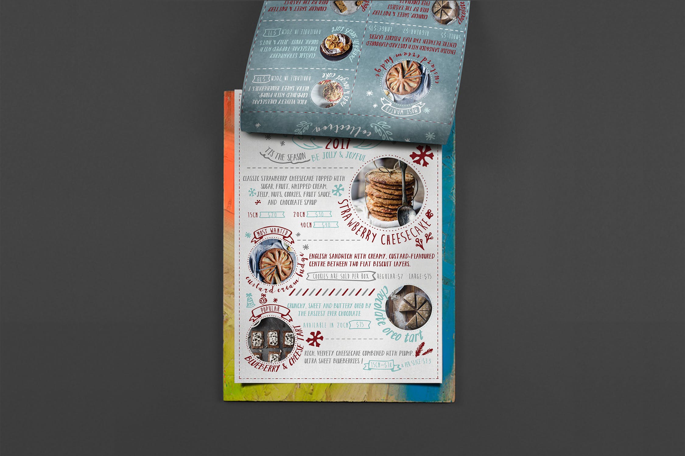 圣诞节主题气氛咖啡店优惠券传单设计模板 Christmas Cake Shop Flyer插图(2)