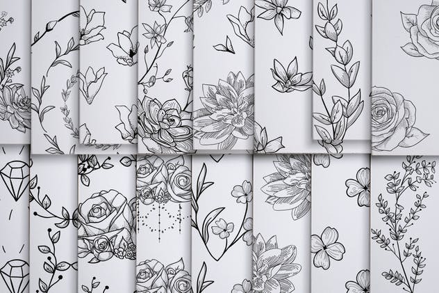 31组水彩花卉矢量图案合集 31 Floral Patterns Pack插图(6)