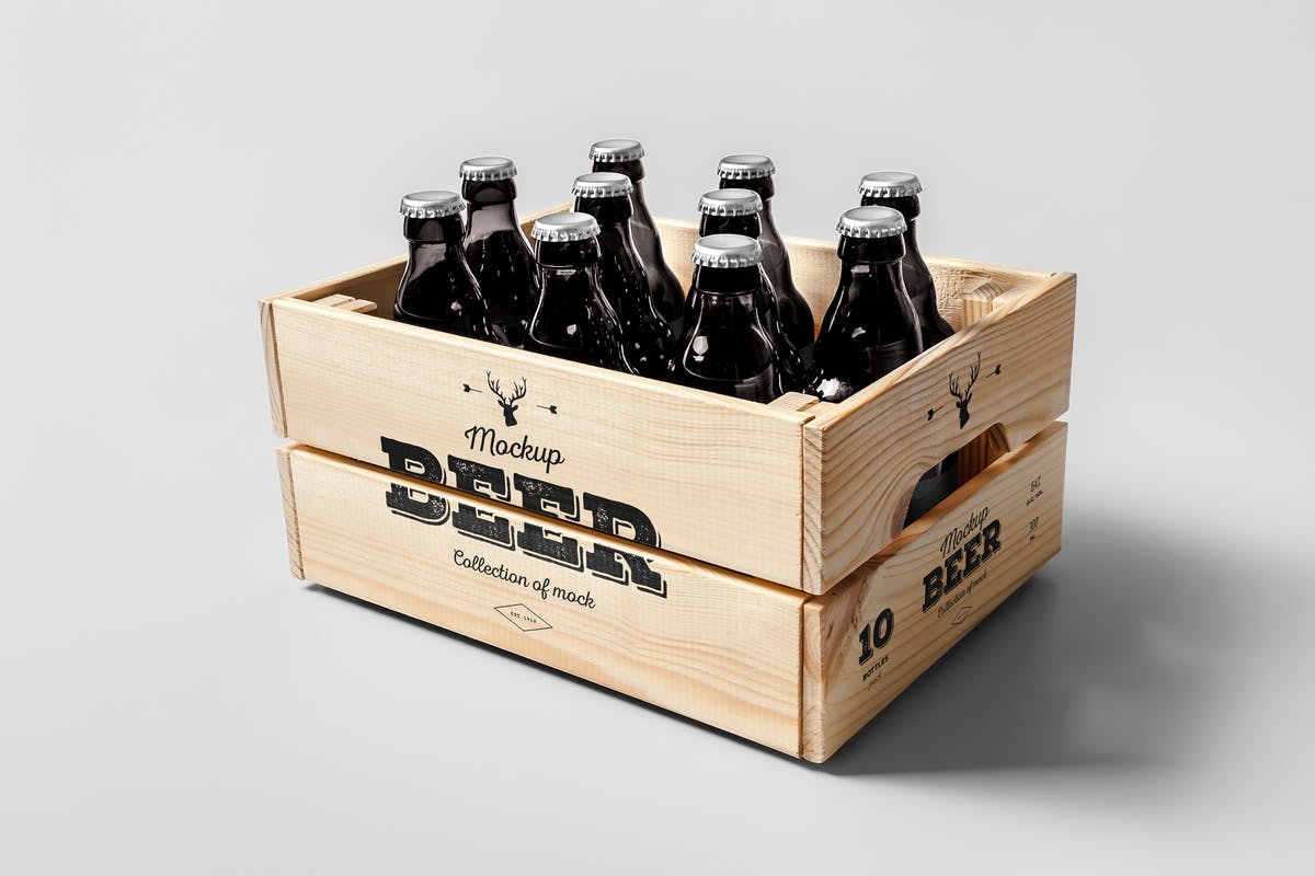 逼真啤酒木制箱子包装样机模板 Beer Mock-up 2插图