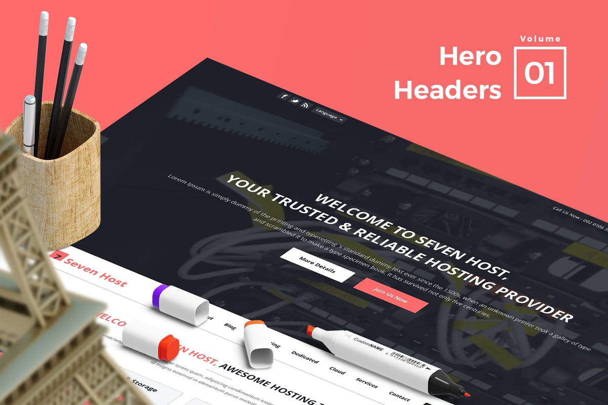 网站头部设计巨无霸Header设计模板V1 Hero Headers for Web Vol 01插图