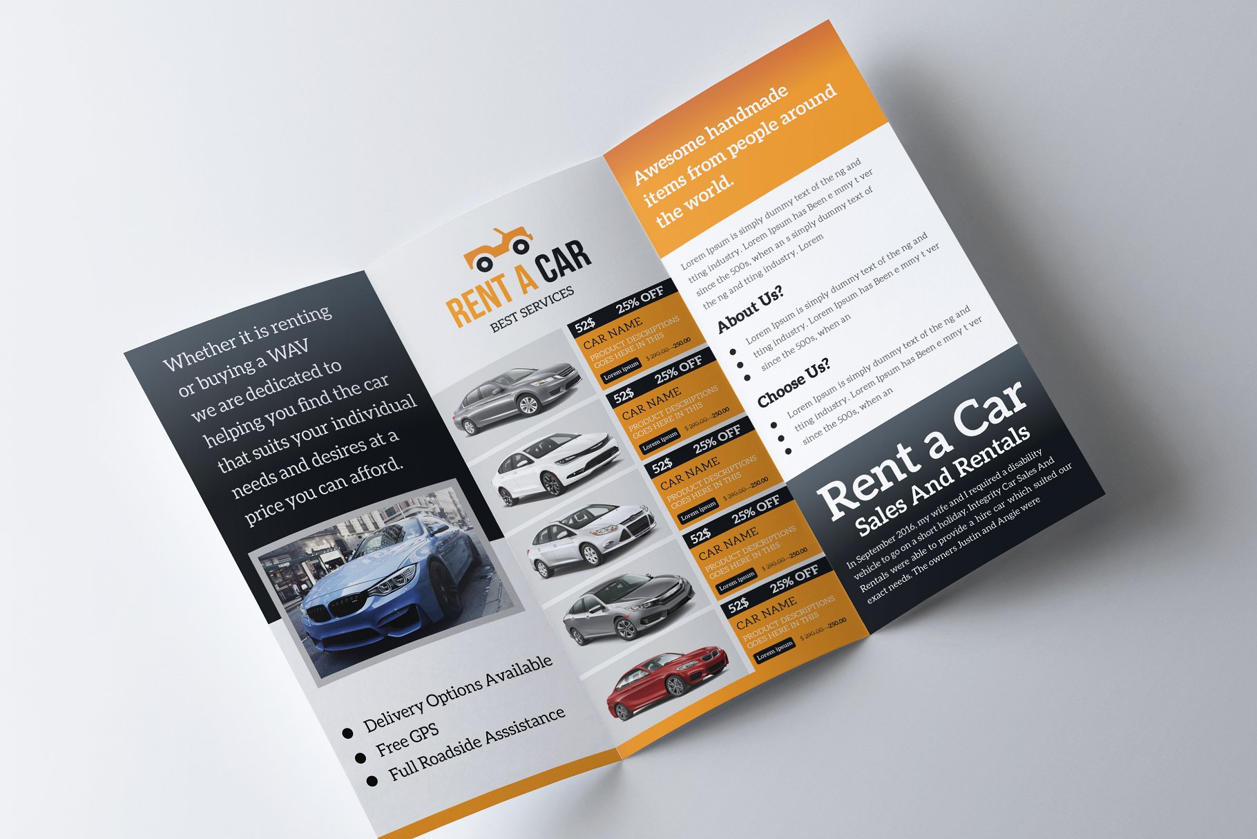 汽车租赁宣传三折页小册子  Rent a Car Trifold Brochure插图(2)