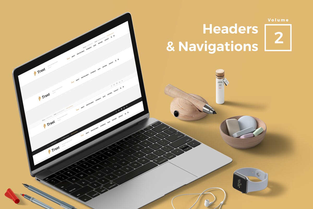 标题&导航菜单网站UI设计模板V2 Headers & Navigation for Web Vol 02插图