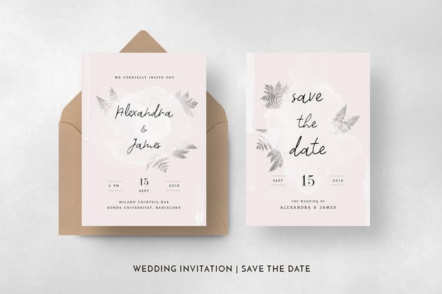 水彩小树枝婚礼邀请函设计模板 Watercolor Sprigs Wedding Invitation Suite插图(5)