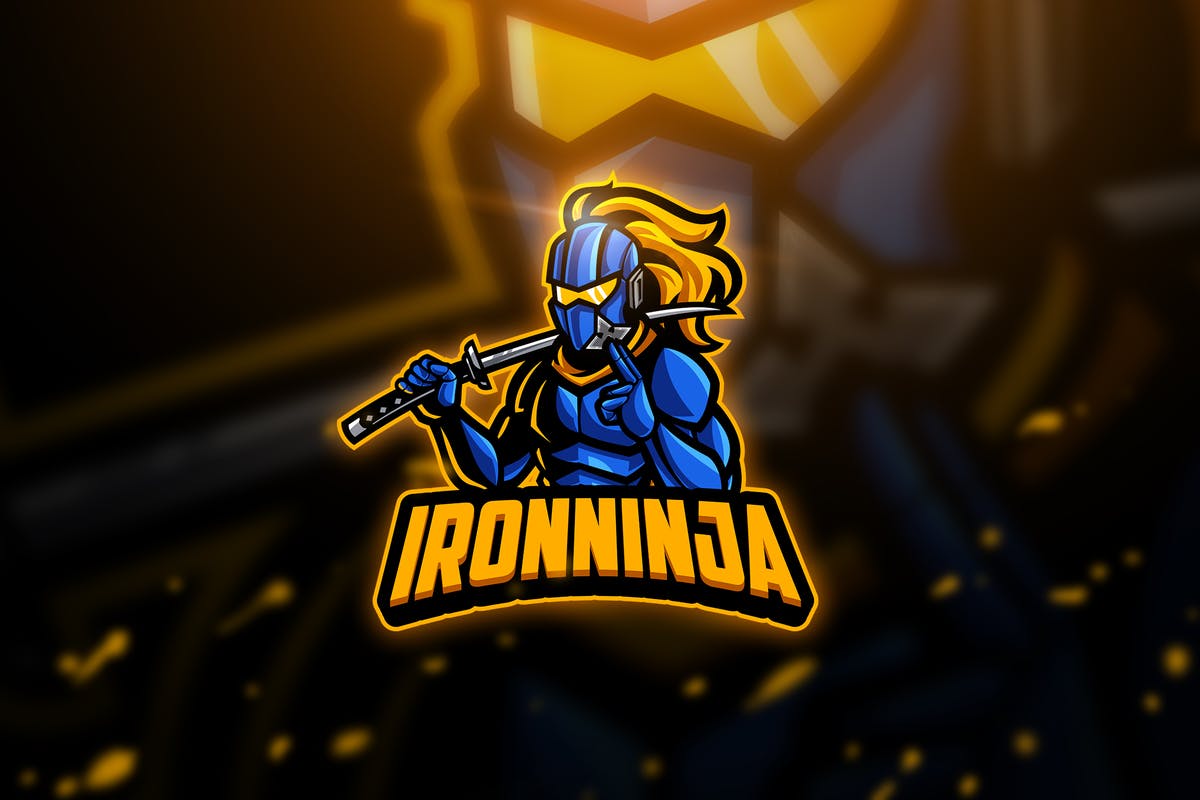 钢铁忍者电子竞技吉祥物Logo标志设计模板 Iron Ninja – Mascot & Esport Logo插图