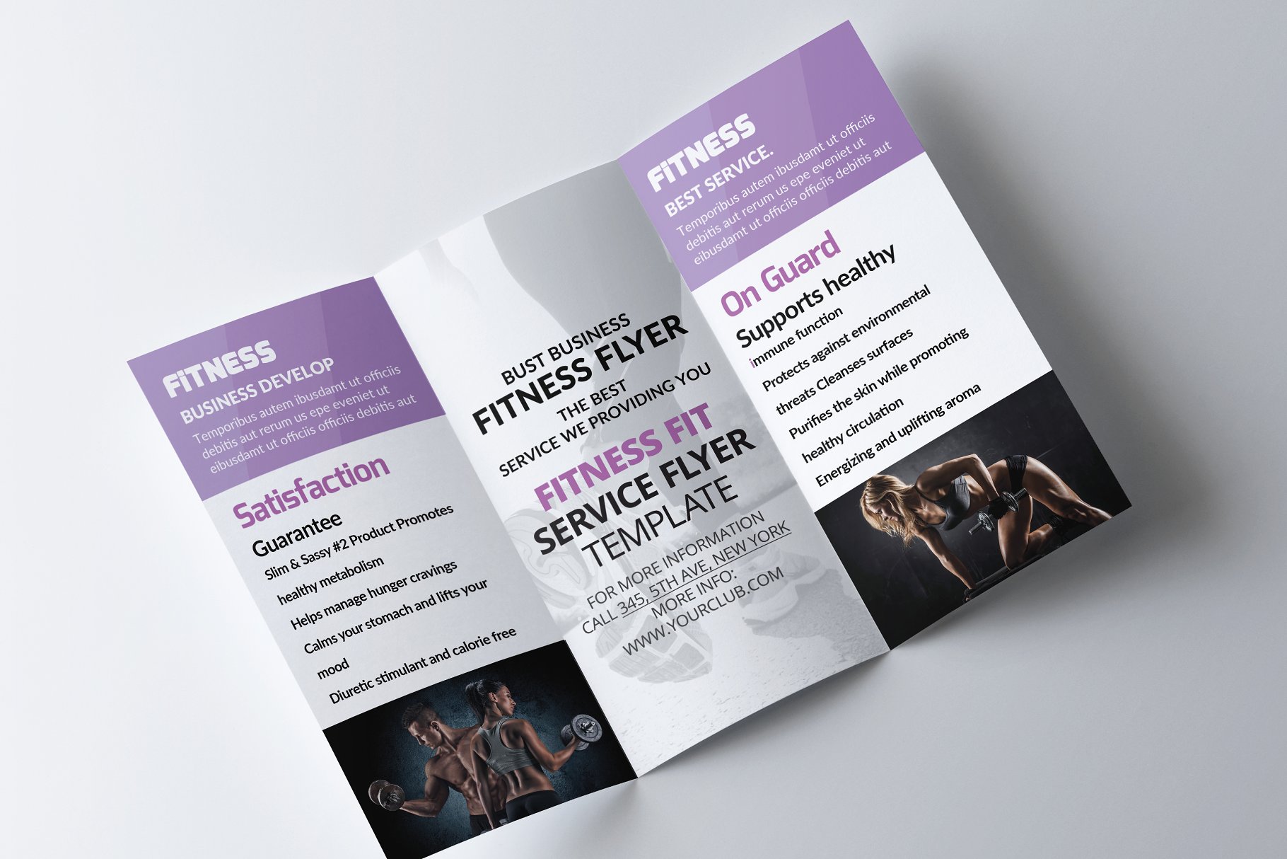 运动健身俱乐部传单设计模板 Sport Fitness Trifold Brochure插图(2)