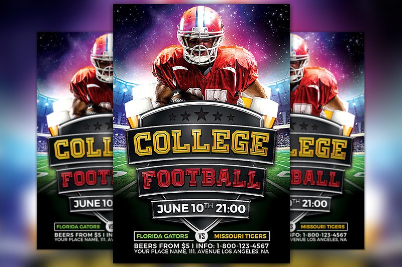 大学体育俱乐部活动美式足球传单模板 College Football Flyer Template插图
