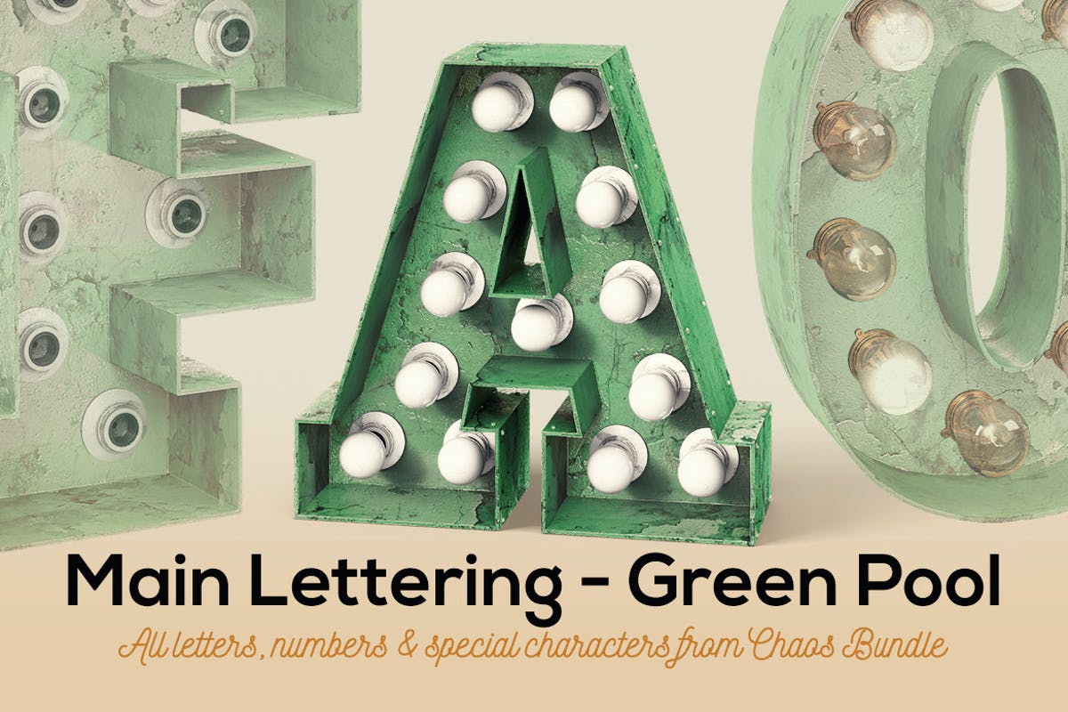 大帐篷灯泡装饰金属字体场景模板13 Marquee Light Bulbs Chaos 13 – Green Pool Letters插图