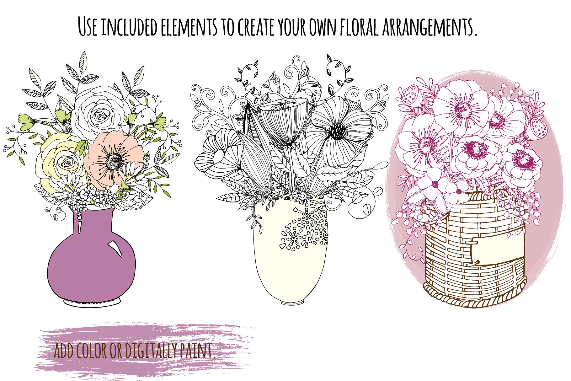 花卉艺术线条及花环素材 Flower Line Art & Floral Wreaths插图(13)