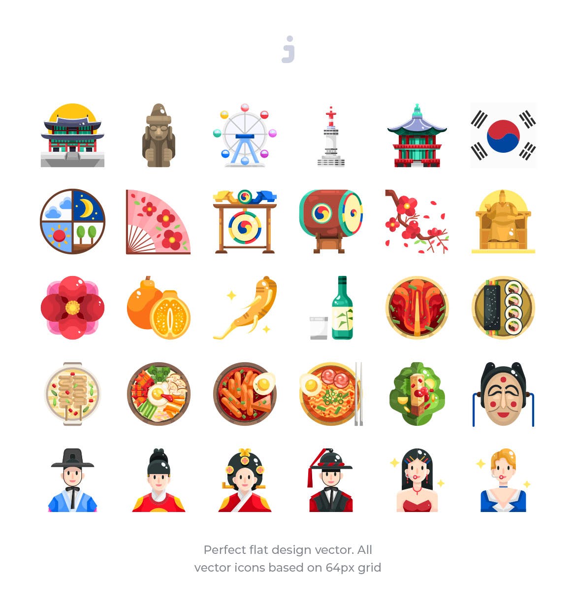 30枚韩国民族元素扁平化设计图标 30 Korea Element Icons – Flat插图(1)