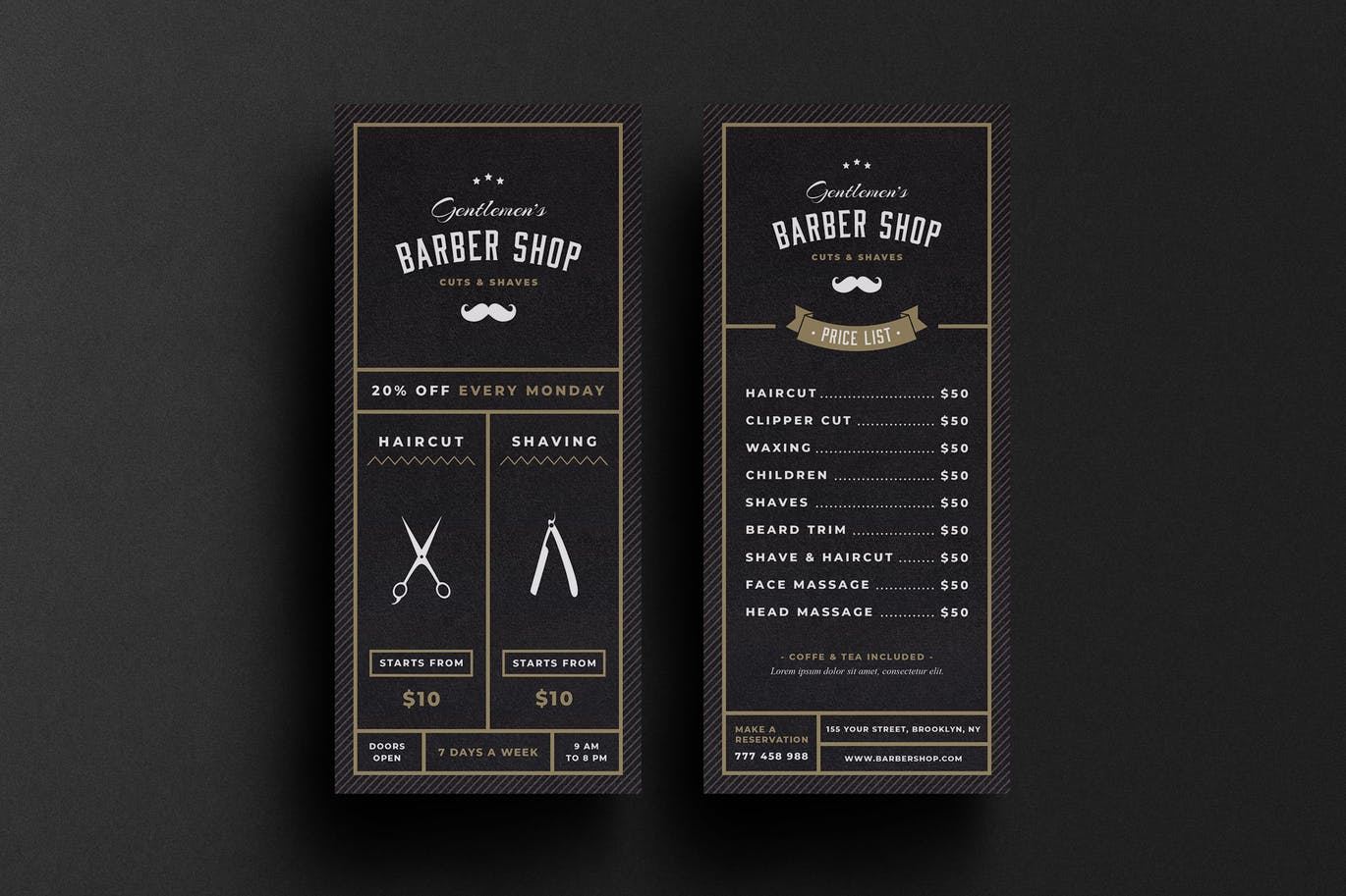 理发店商业广告宣传卡/宣传单设计模板 Barbershop Rack Card插图