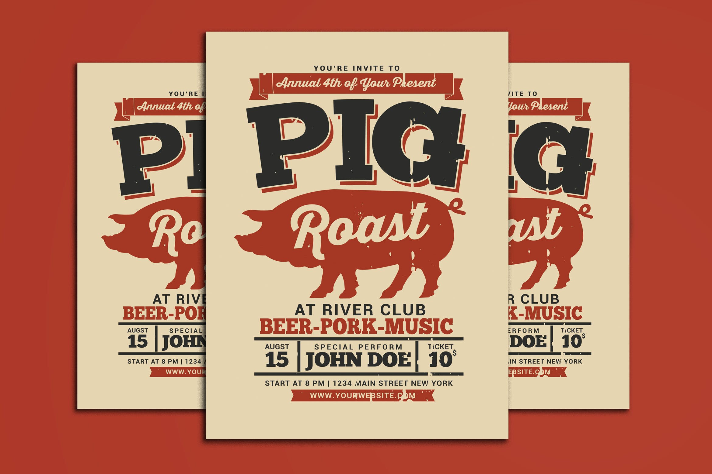 篝火/烧烤晚会活动宣传创意海报传单设计模板 Pig Roast Event Flyer插图