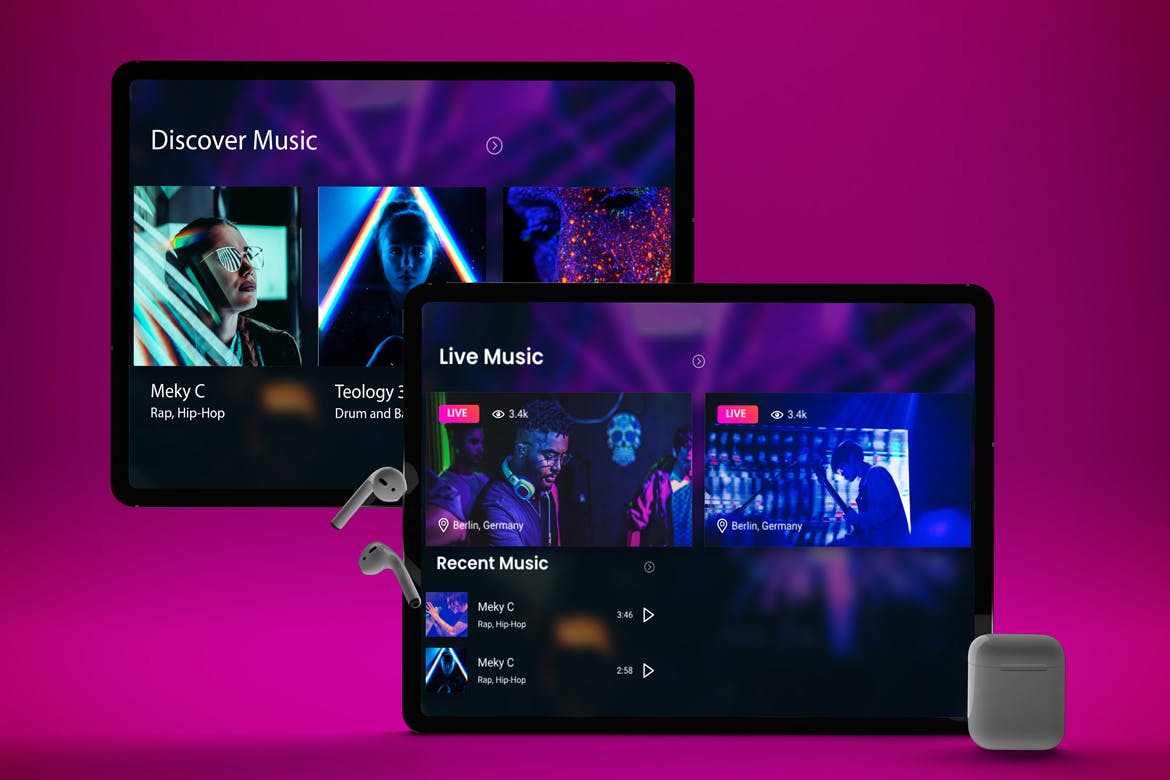 音乐APP界面设计效果图iPad Pro平板电脑样机模板 iPad Pro Music App插图(4)