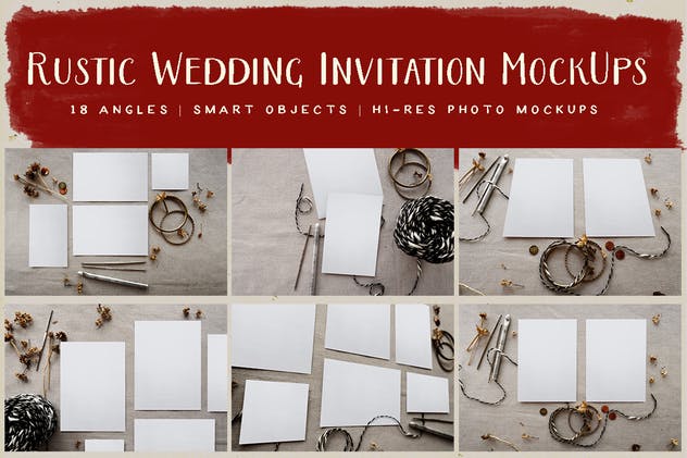 复古质朴的婚礼请柬/贺卡样机 Rustic Wedding Invitation Mockup插图(4)