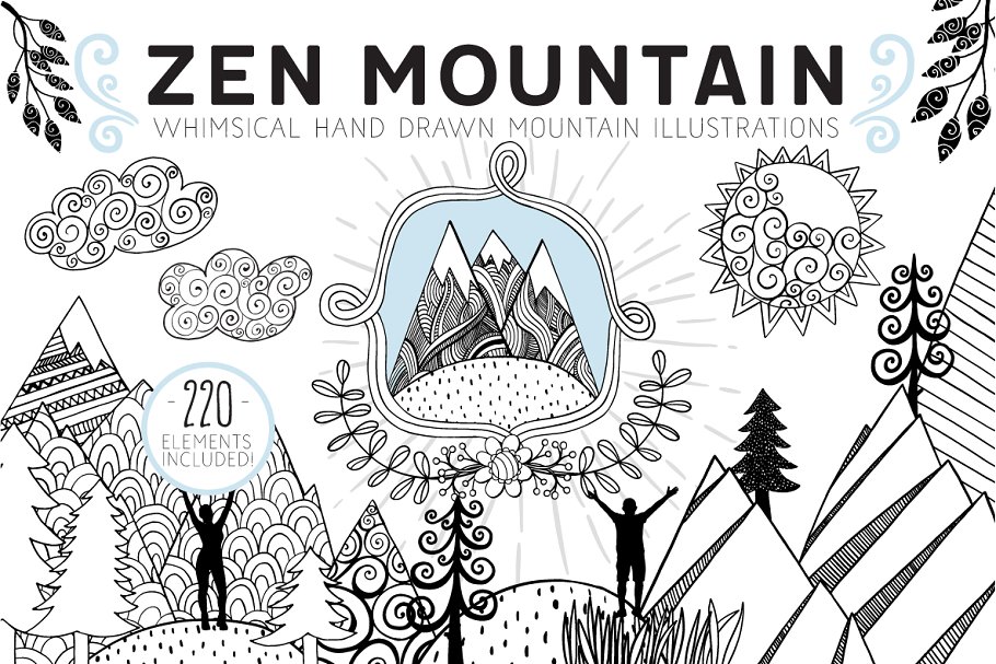 奇形怪状禅山山脉矢量图形 Whimsical Mountain Vectors插图(1)