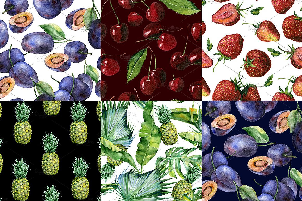 手工绘制水彩风格的水果图案素材下载[jpg,png]插图(1)