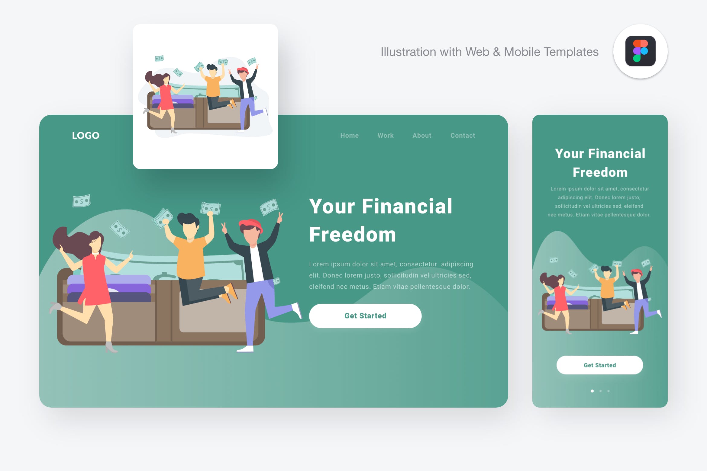 财务自由主题Web&APP矢量插画设计素材[Figma&SVG] Financial freedom illustration (Figma & SVG)插图
