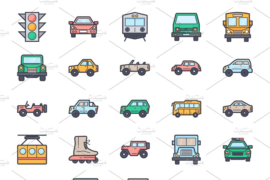 100+扁平化交通工具图标集 100+ Flat Transport Icons Set插图(4)