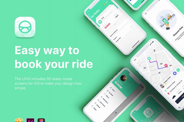 网约车打车出行应用UI套件 Taxi Booking App UI Kit插图(1)