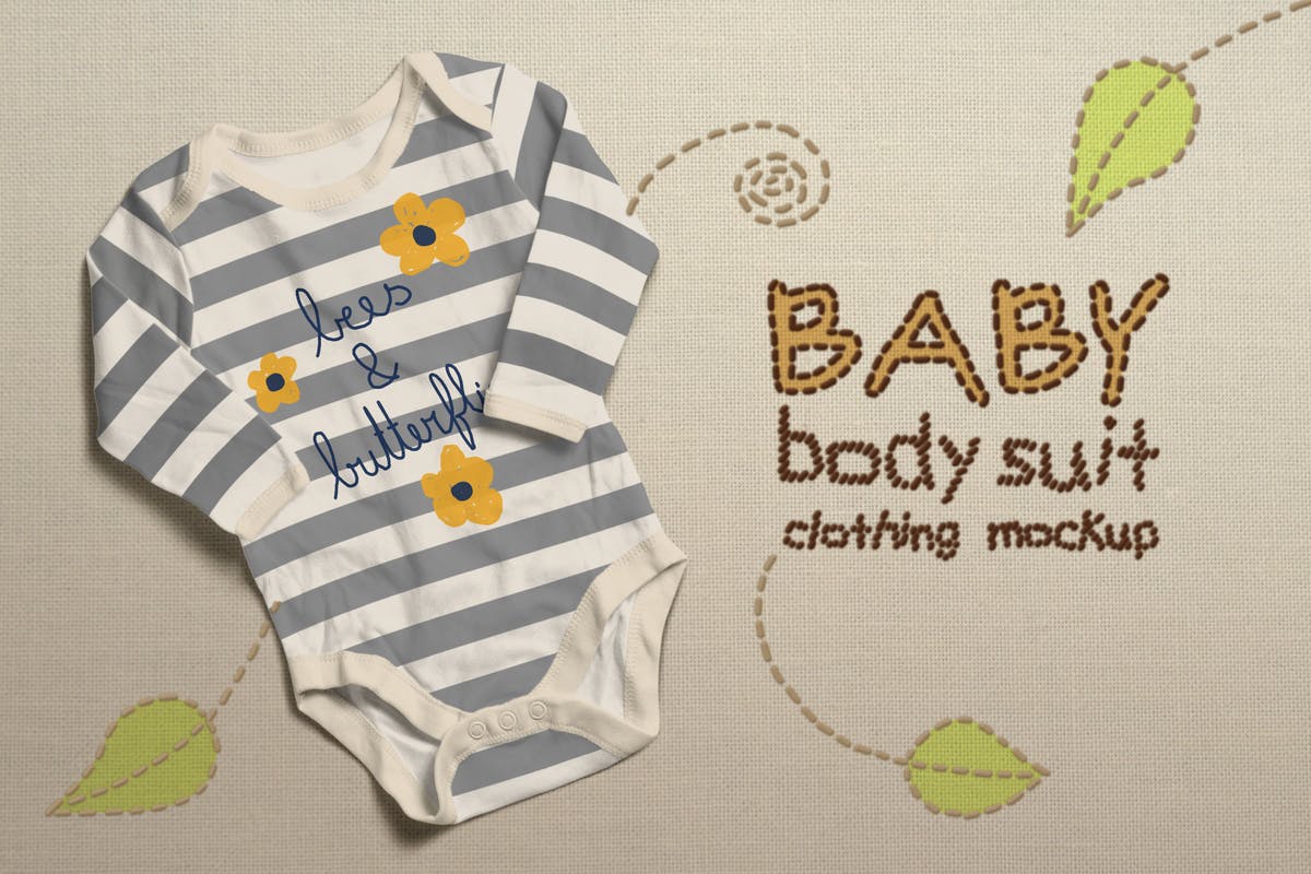 婴儿紧身连体衣样机模板 Baby Bodysuit Clothing Mock-up插图