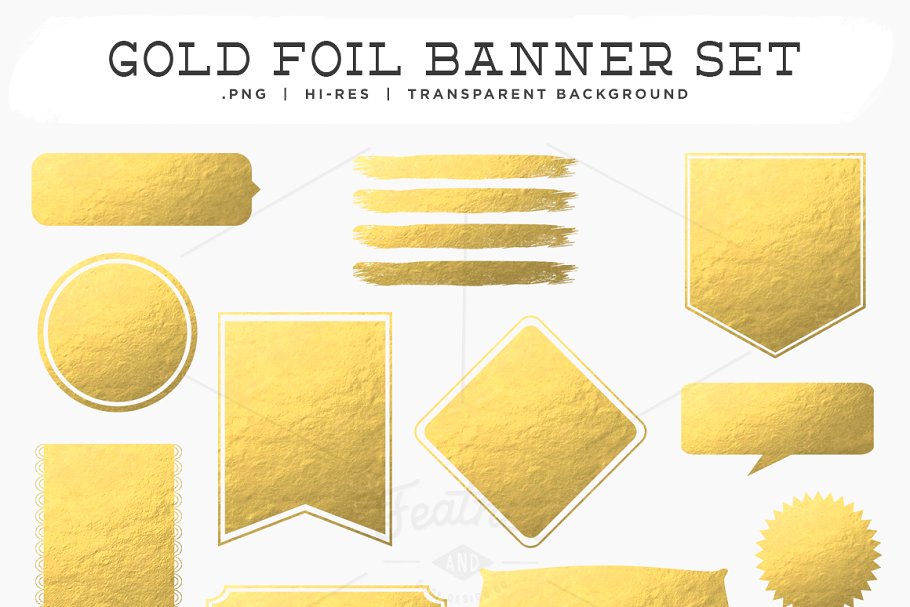 金银箔PNG横幅背景素材  Gold & Silver Foil PNG Banners插图(1)