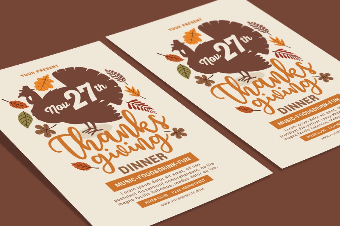 感恩节火鸡美食派对宣传海报传单模板 Thanksgiving Flyer插图(2)