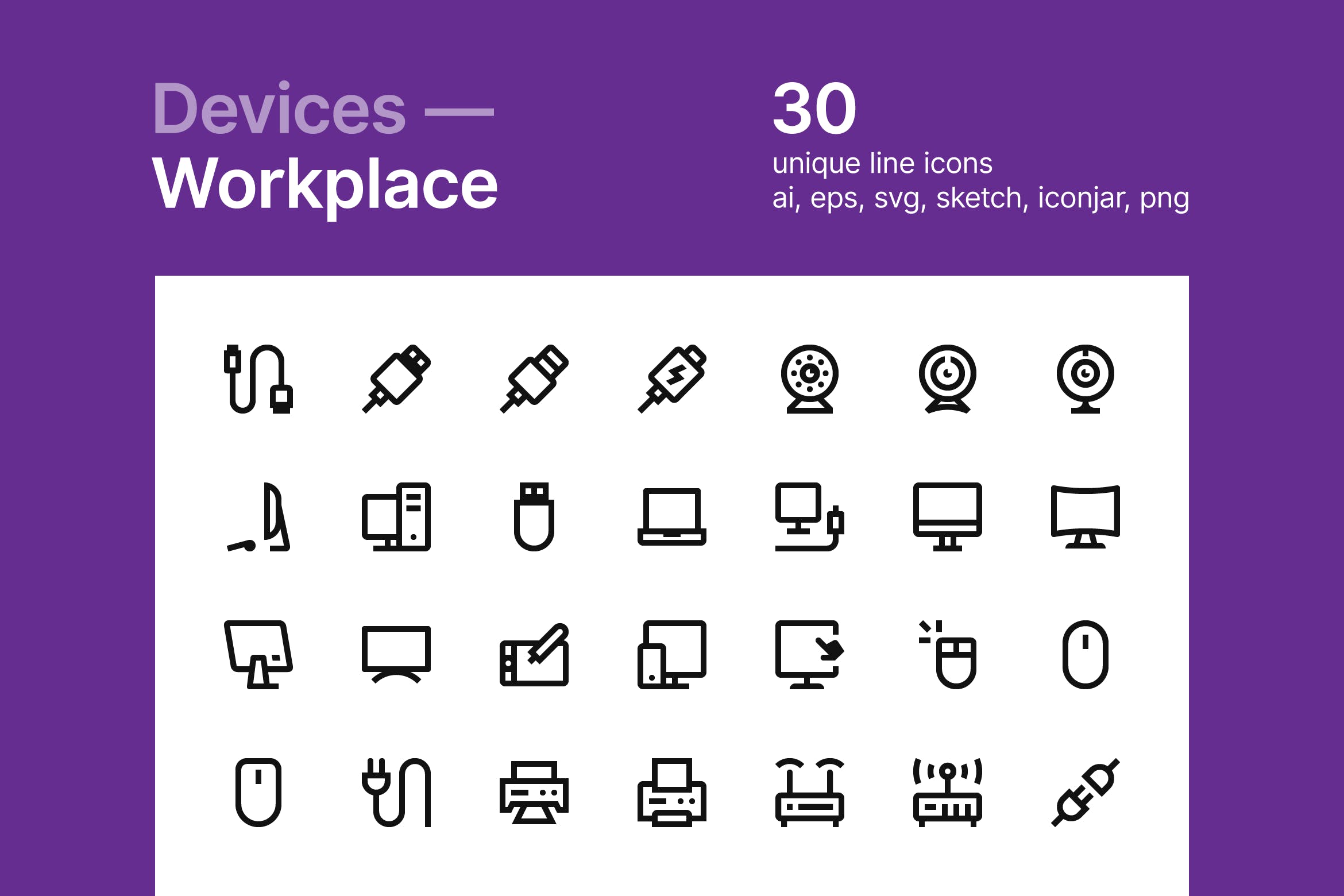 办公设备矢量线性图标素材 Devices — Workplace插图