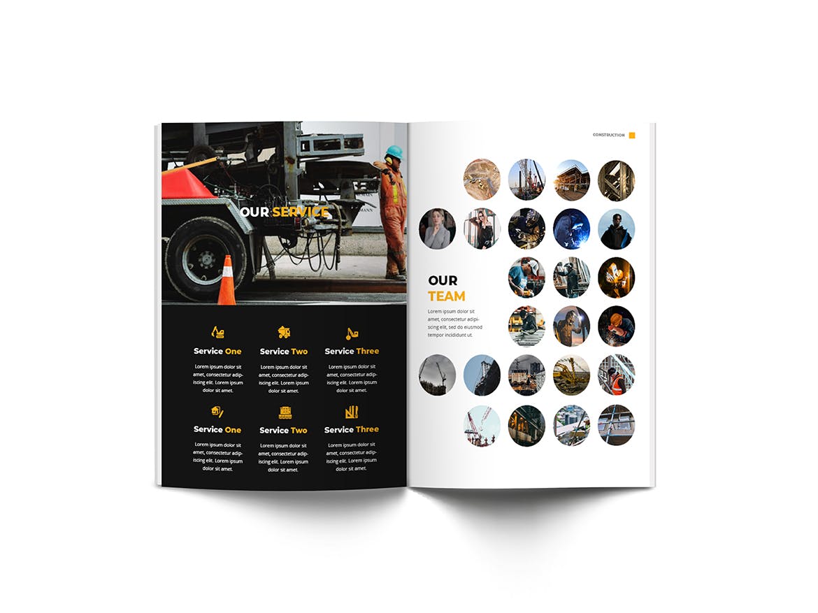 建筑公司/建筑师团队宣传画册设计模板 Construction A4 Brochure Template插图(9)