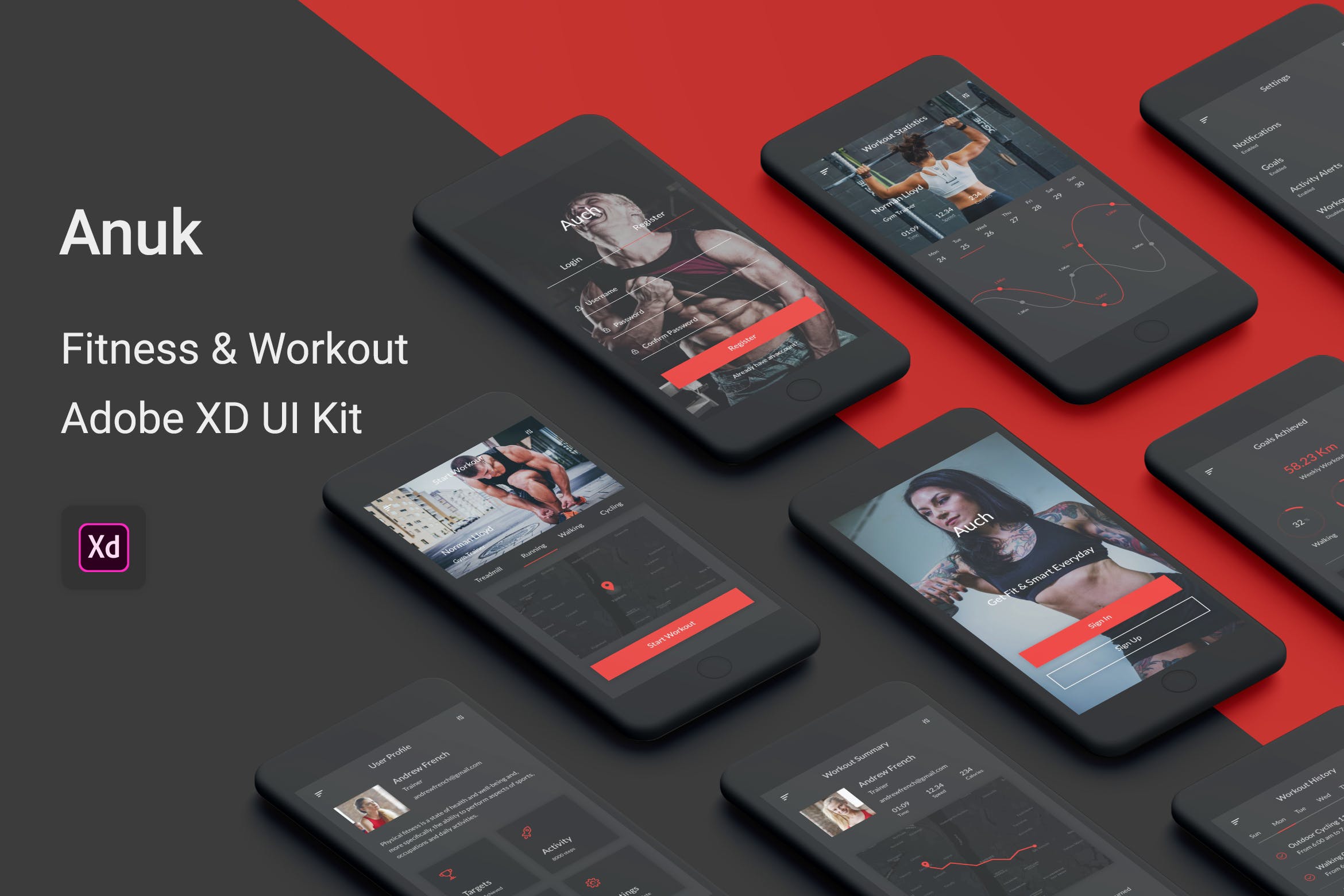 健身运动主题APP应用UI设计套件for Adobe XD Anuk – Fitness & Workout Adobe XD UI Kit插图
