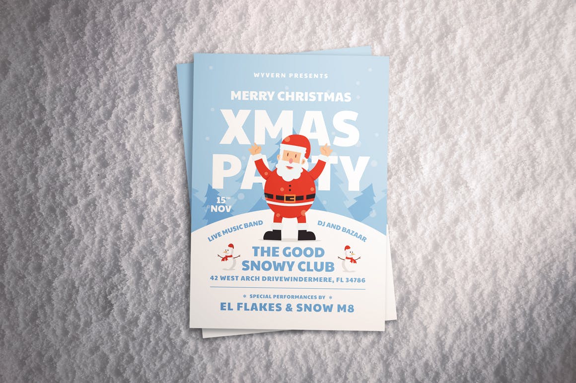 圣诞节堆雪人活动海报传单设计模板 Christmas Party Flyer插图(2)