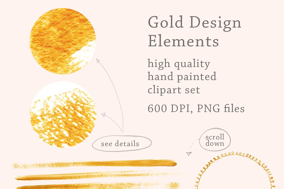 丙烯酸金属油漆插画图案 Gold Design Elements II插图(1)