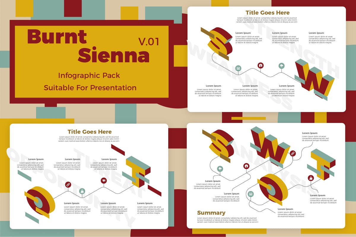 SWTO分析图信息图表矢量设计模板v1 Burnt Sienna v1 – Infographic插图