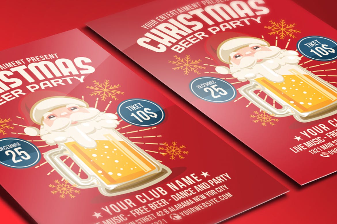 圣诞节啤酒派对活动传单海报设计模板 Christmas Beer Party插图(1)