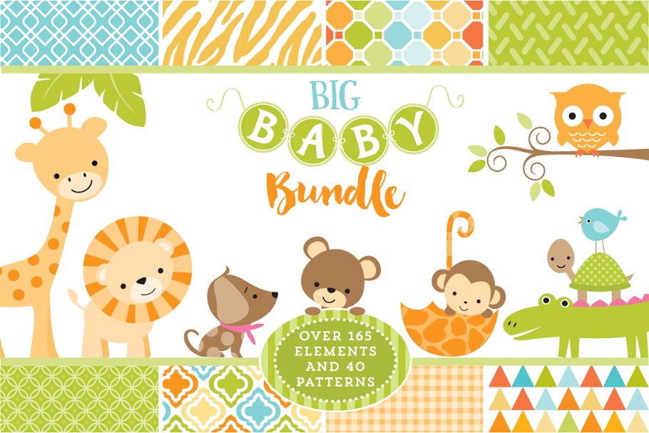 婴儿主题矢量插画&纹理 Baby Bundle of Graphics & Patterns插图