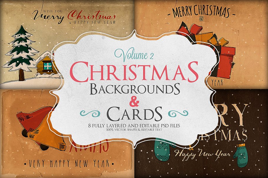 圣诞节主题背景&卡片贺卡模板v2 Christmas Background & Cards Vol.2插图
