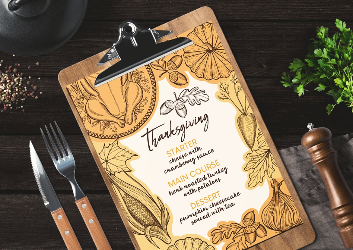西餐厅感恩节特别主题菜单设计模板 Thanksgiving Food Menu插图(1)