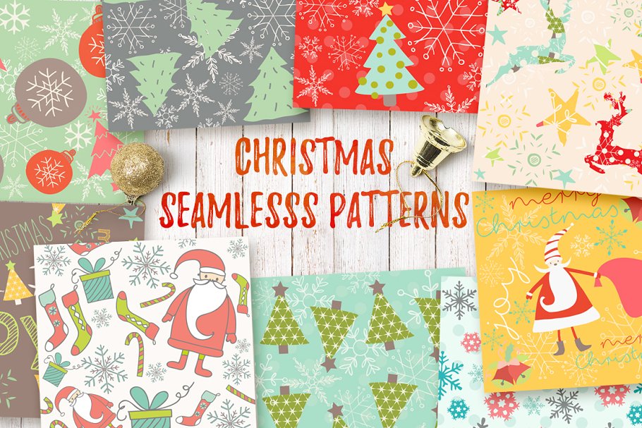 圣诞节主题元素图案纹理 Christmas Seamless Patterns插图