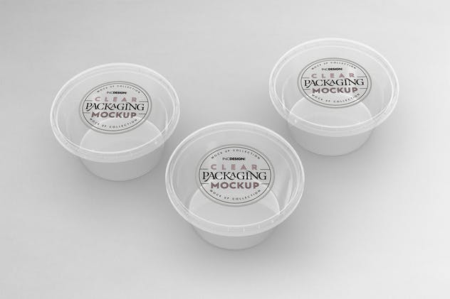 透明圆形调料容器包装样机 Clear Round Sauce Containers Packaging Mockup插图(1)