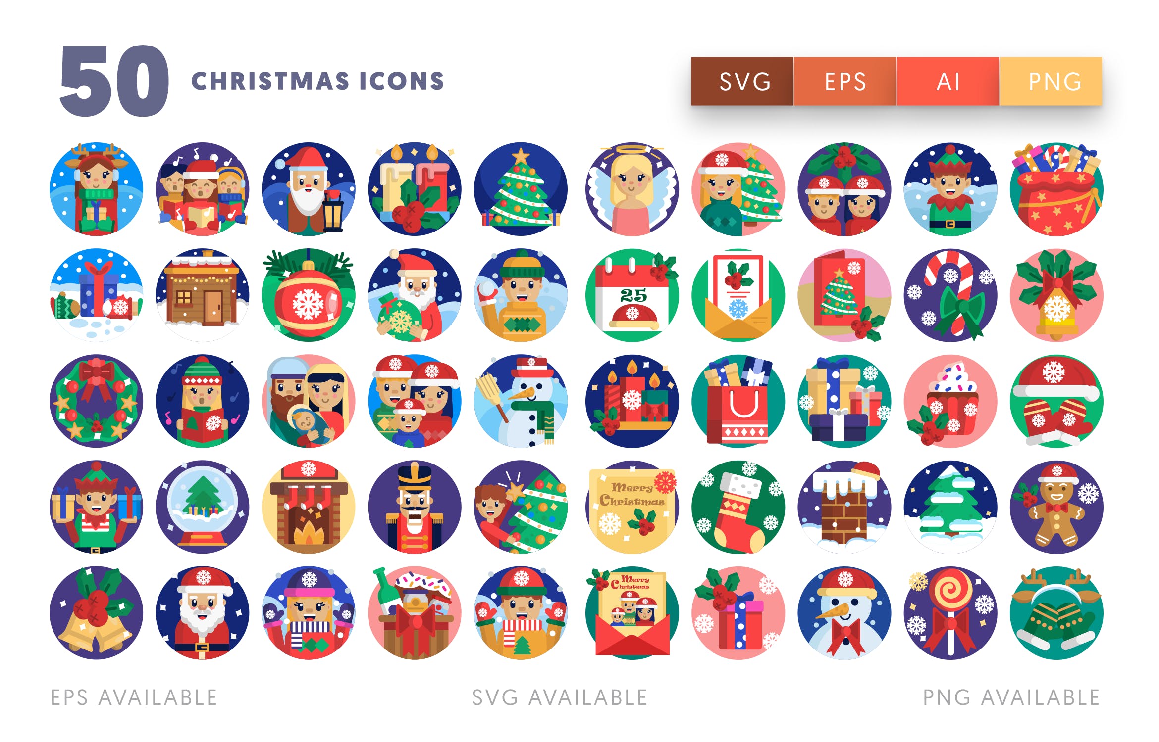 50枚圣诞节节日主题矢量图标素材 50 Christmas Icons插图(1)