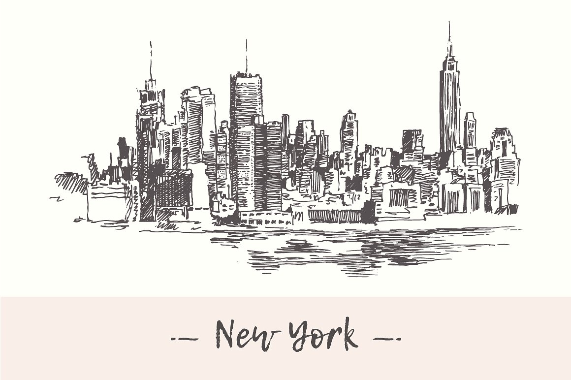 美国纽约天际线城市素描矢量元素 New York city skyline插图