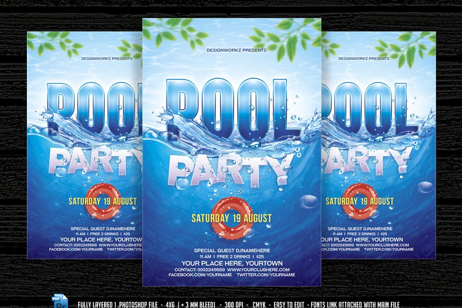 泳池派对/沙滩派对传单 Pool Party /  Beach Party Flyer插图