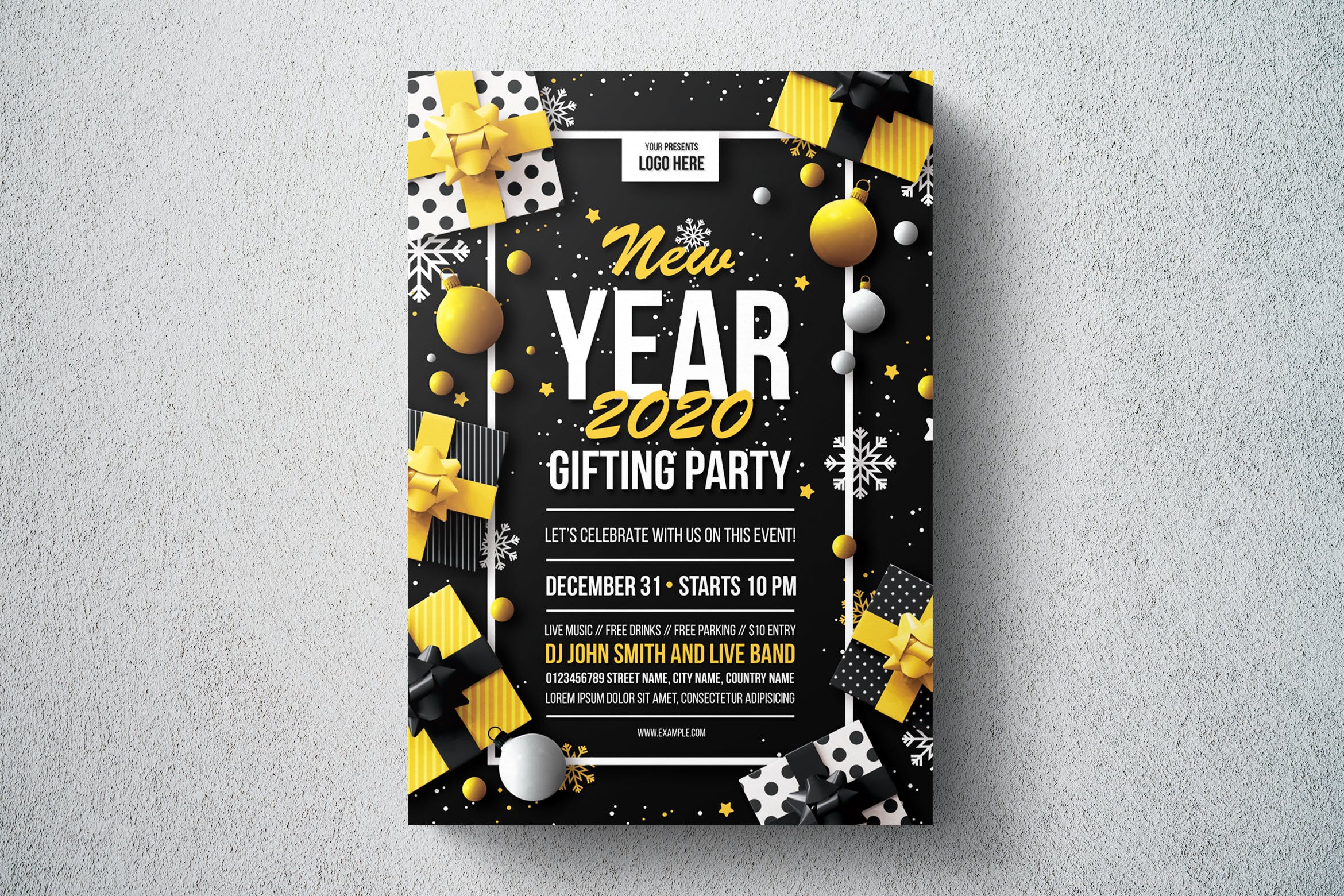 2020年新年互换礼物派对海报传单设计模板 New Year Gifting Party Flyer Template插图