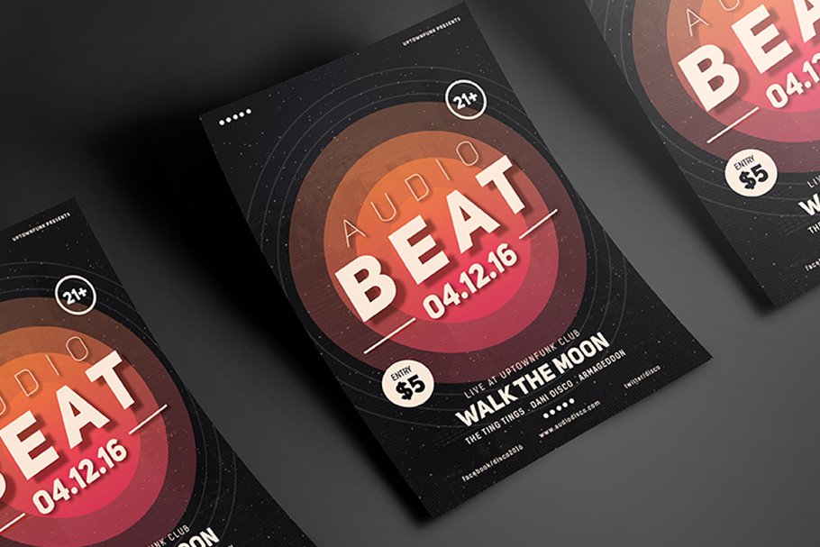 动感音乐演唱会海报传单模板 Audio Beat插图
