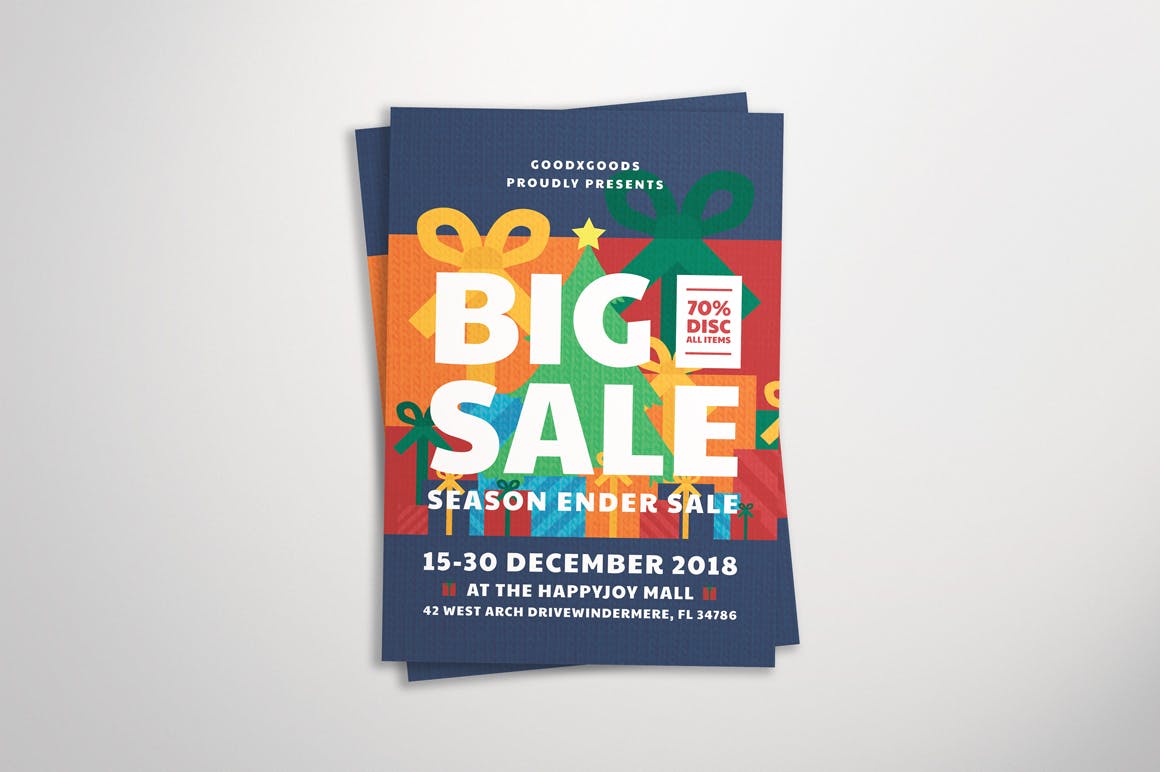 圣诞节季末大促活动海报传单设计模板 Christmas Sale Flyer插图(2)