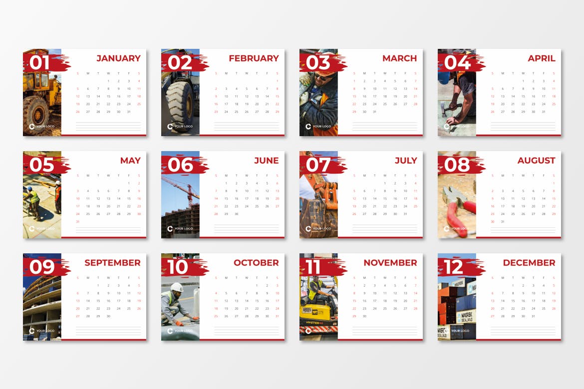 2020年建筑基建企业定制活页日历设计模板 Calendar 2020插图(4)