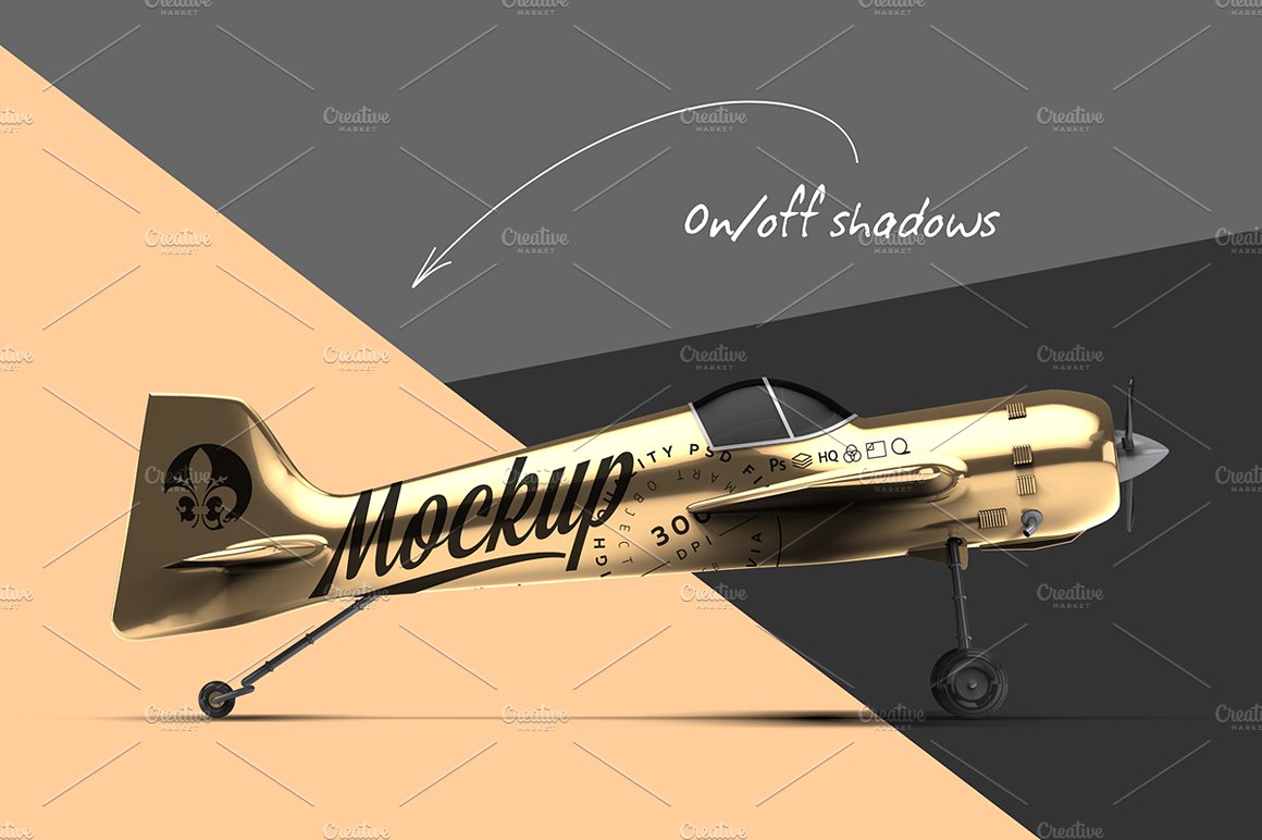 金色怀旧特技飞机机身花纹设计展示模型插图(1)