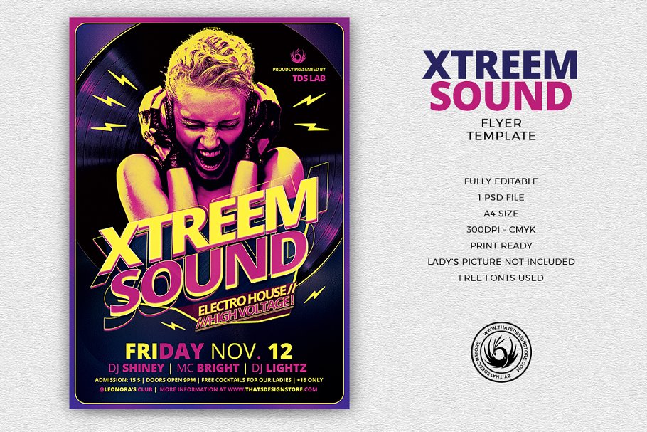 燃爆全场电子音乐派对活动PSD传单模板 Xtreem Sound Flyer PSD插图